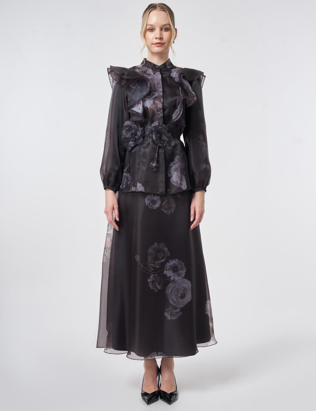 Ruffled Organza Two-Piece Set – Dark Brown