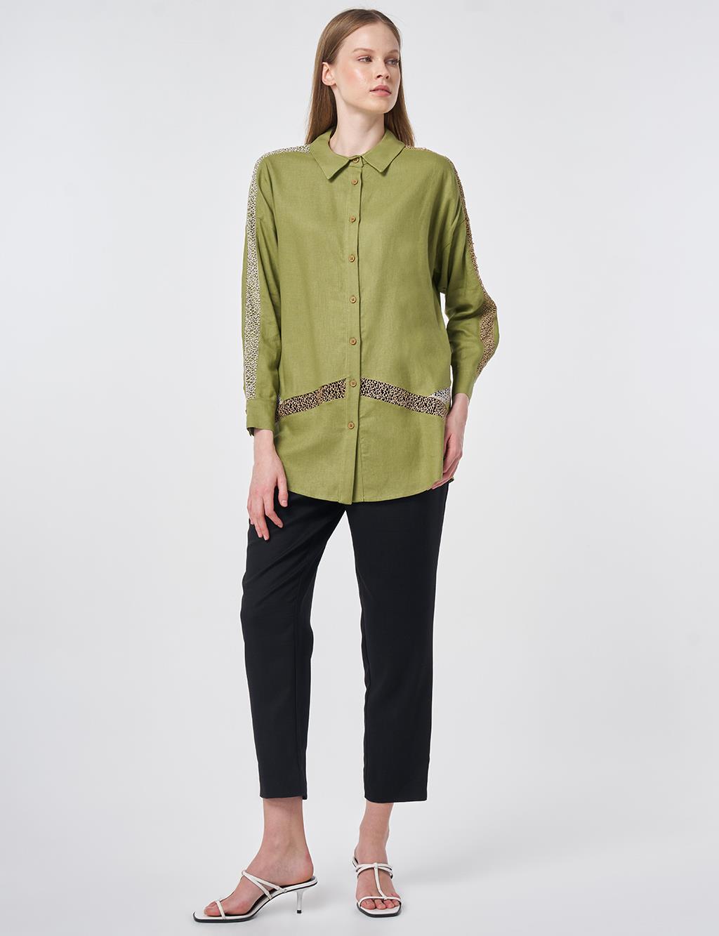 Lace Trim Linen Lyocell Tunic – Matcha Green