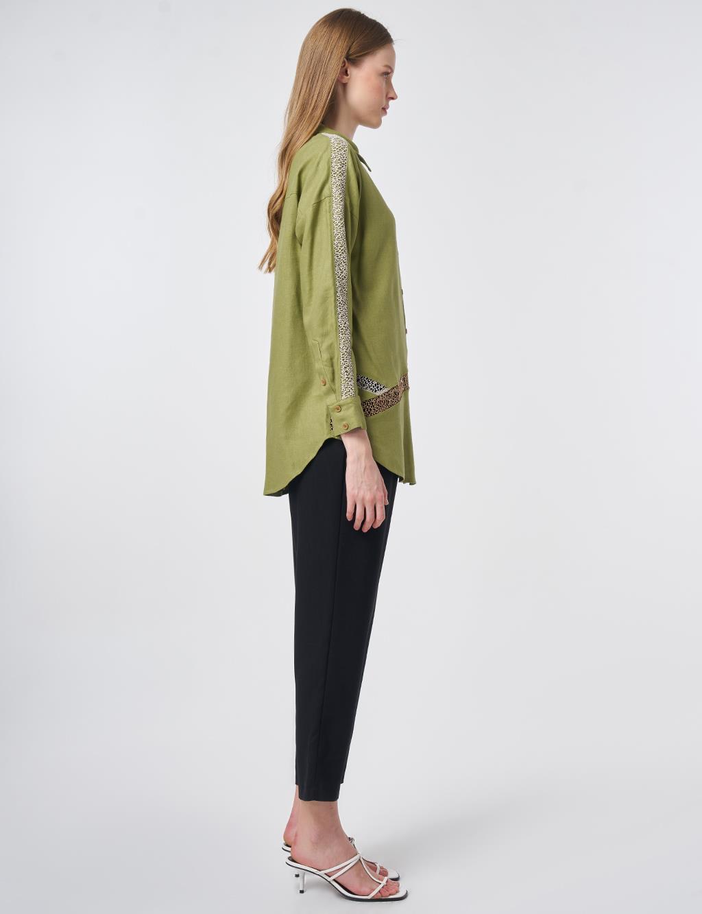 Lace Trim Linen Lyocell Tunic – Matcha Green