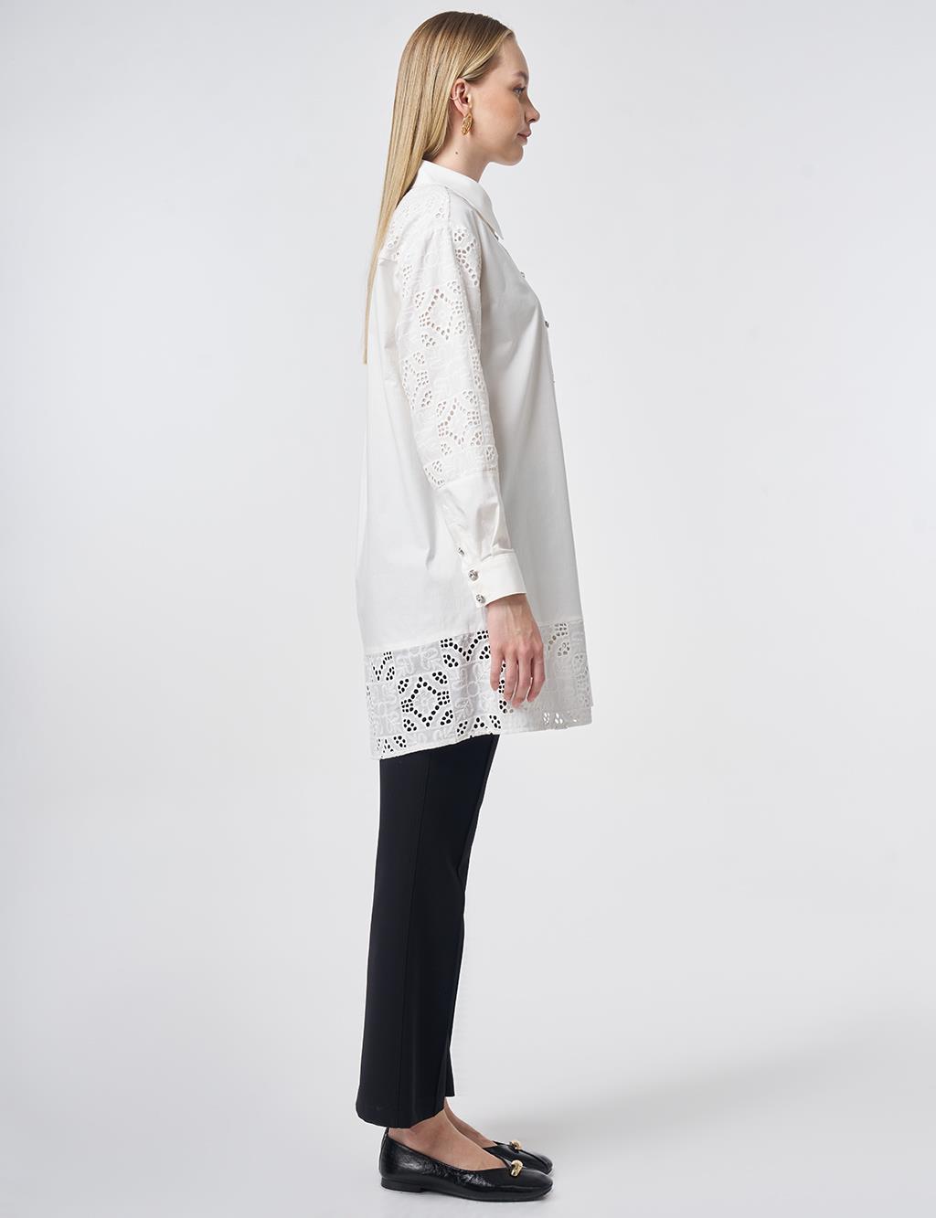 Broderie Trim Cotton Tunic – Ecru