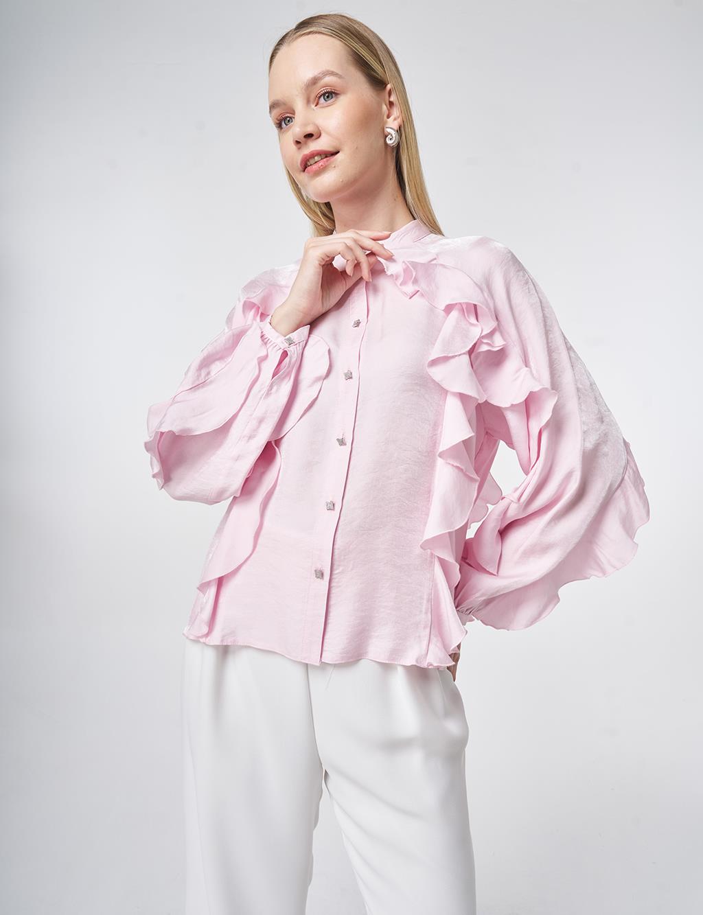 Ruffled Modal Blouse – Powder Pink
