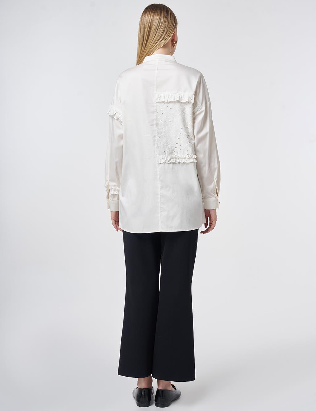 Broderie Trim Modal Blouse – Ecru