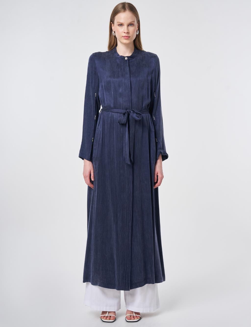 Taş İşlemeli Lyocell Viskon Giy Çık Koyu Lacivert 