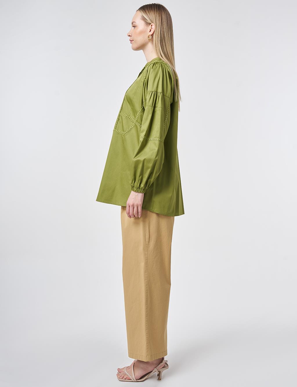 100% Cotton Striped Eyelet Tunic Matcha Green