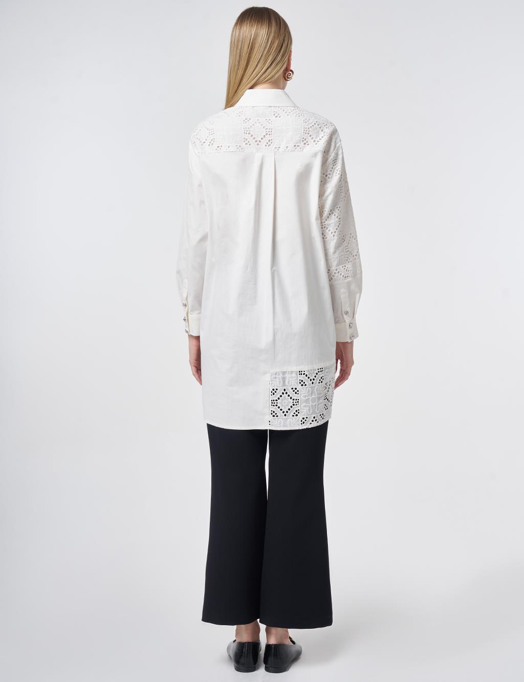 Broderie Trim Cotton Tunic – Ecru