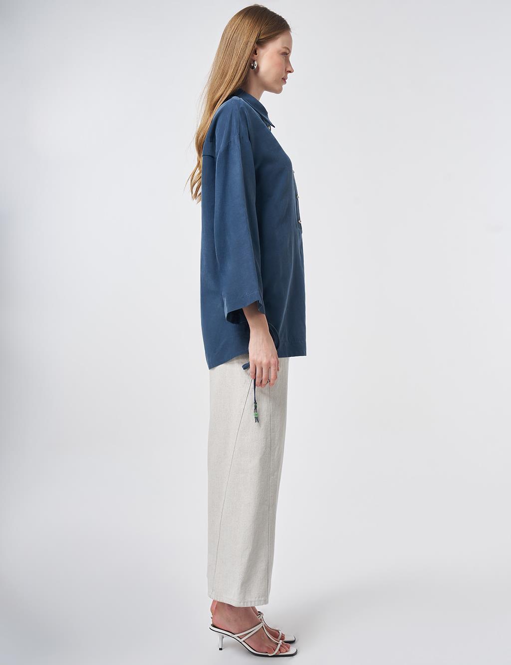 Beaded Embroidered Modal Tunic – Dark Navy