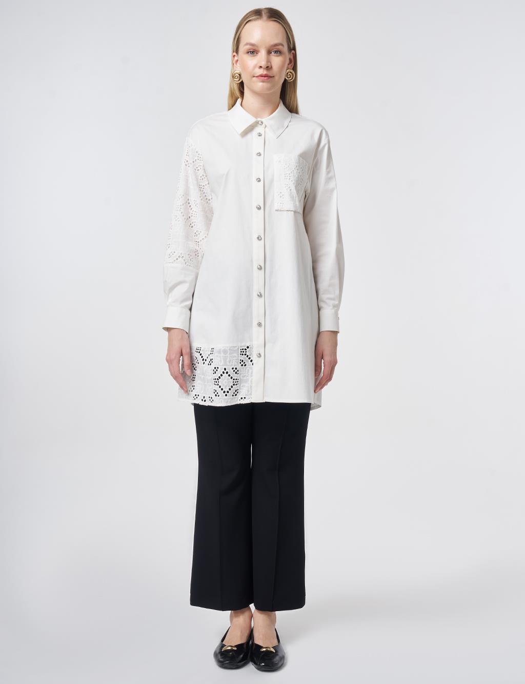 Broderie Trim Cotton Tunic – Ecru