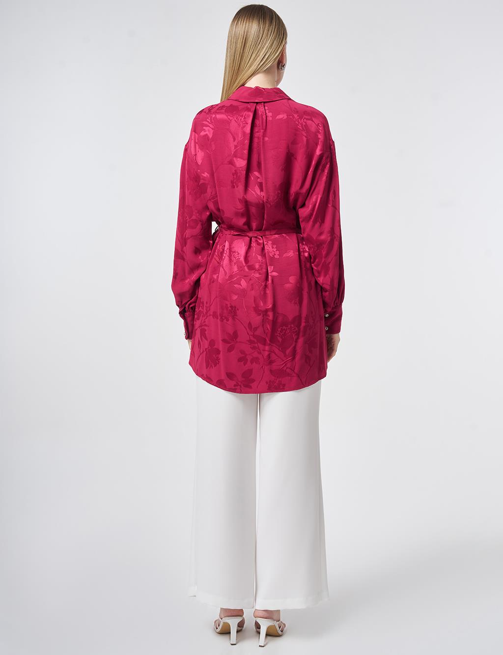 Tie Belt Detailed Wide Cuff Viscose Tunic – Cherry