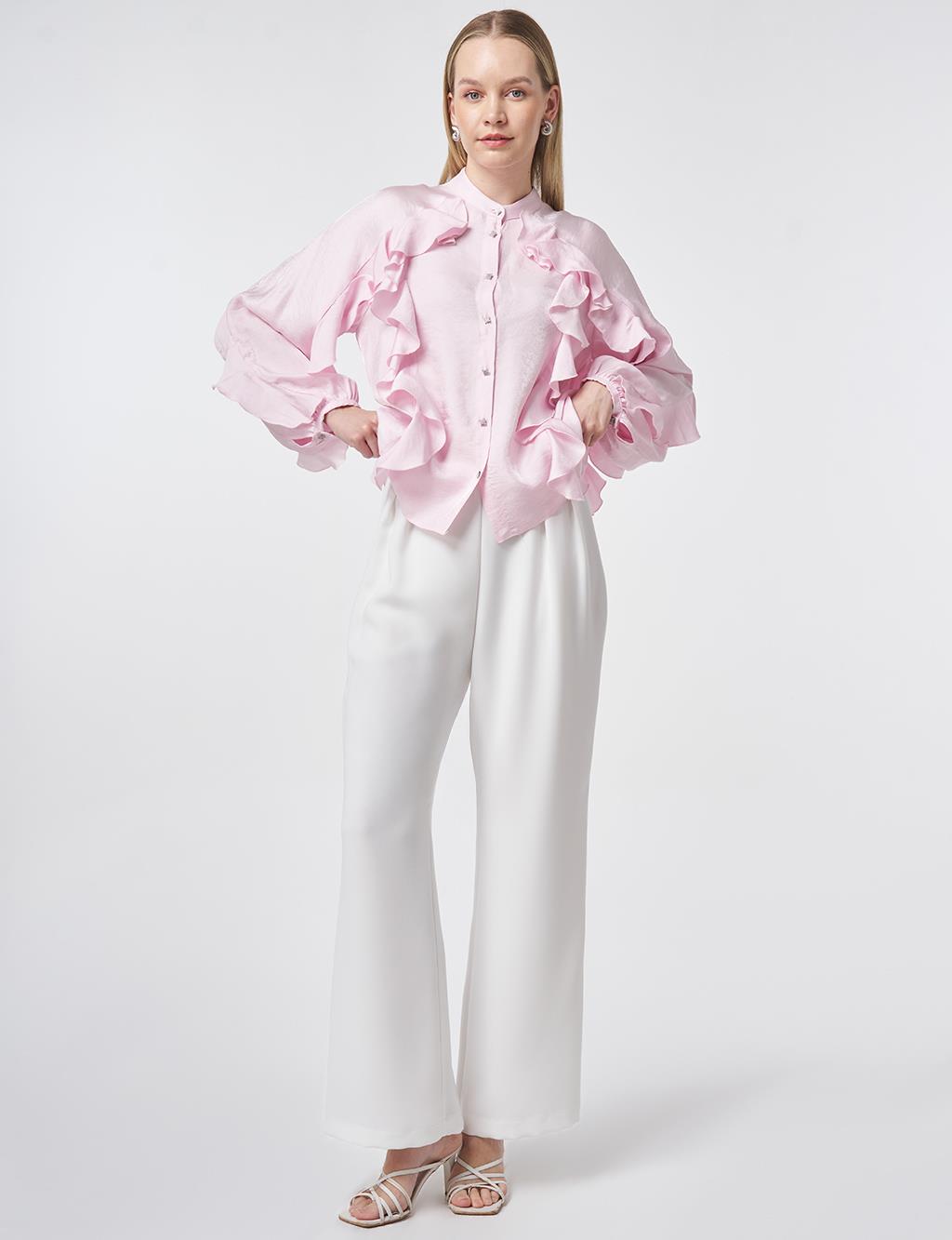 Ruffled Modal Blouse – Powder Pink