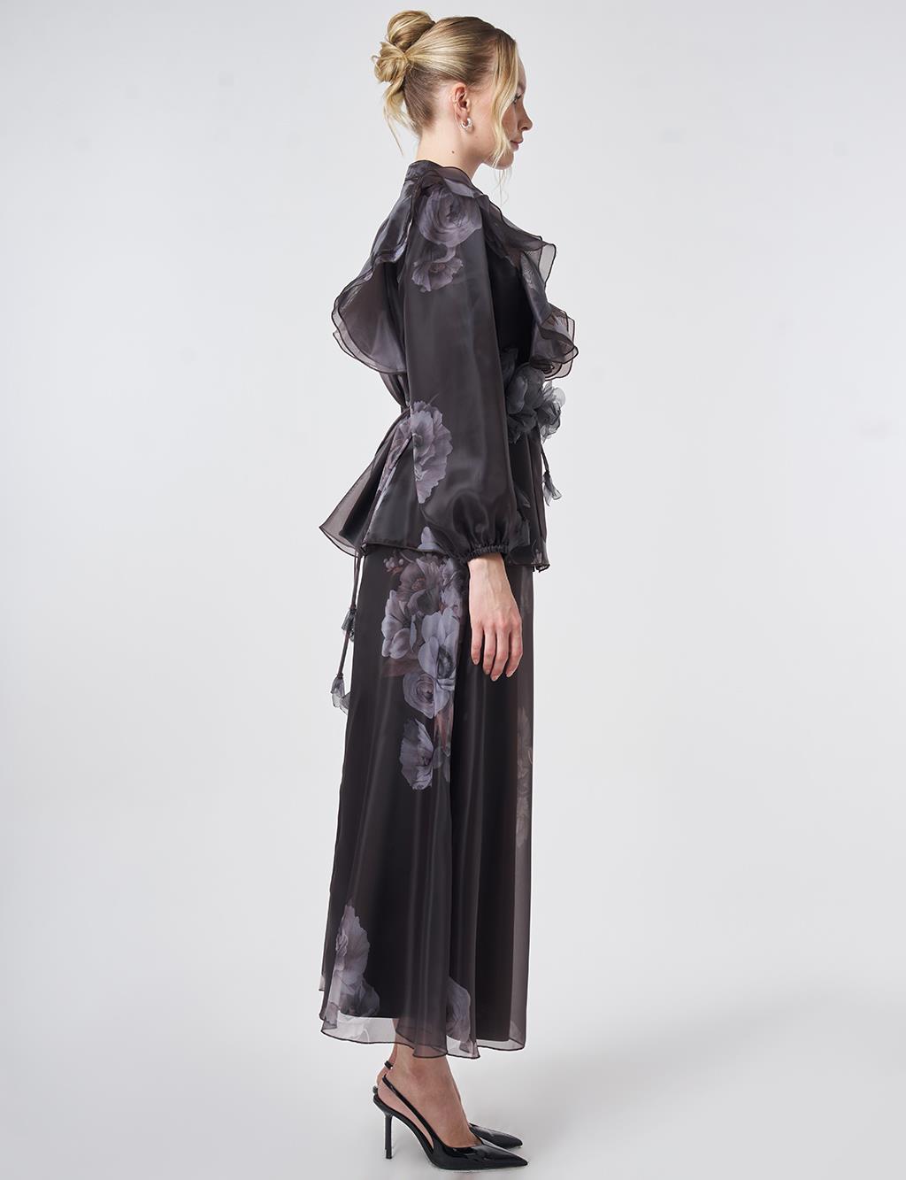 Ruffled Organza Two-Piece Set – Dark Brown