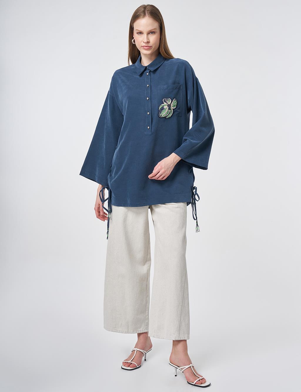 Beaded Embroidered Modal Tunic – Dark Navy