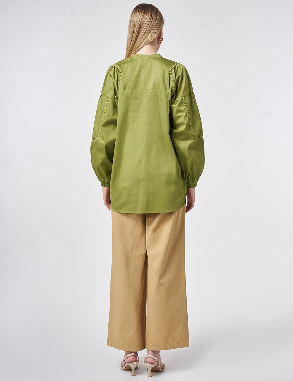 100% Cotton Striped Eyelet Tunic Matcha Green