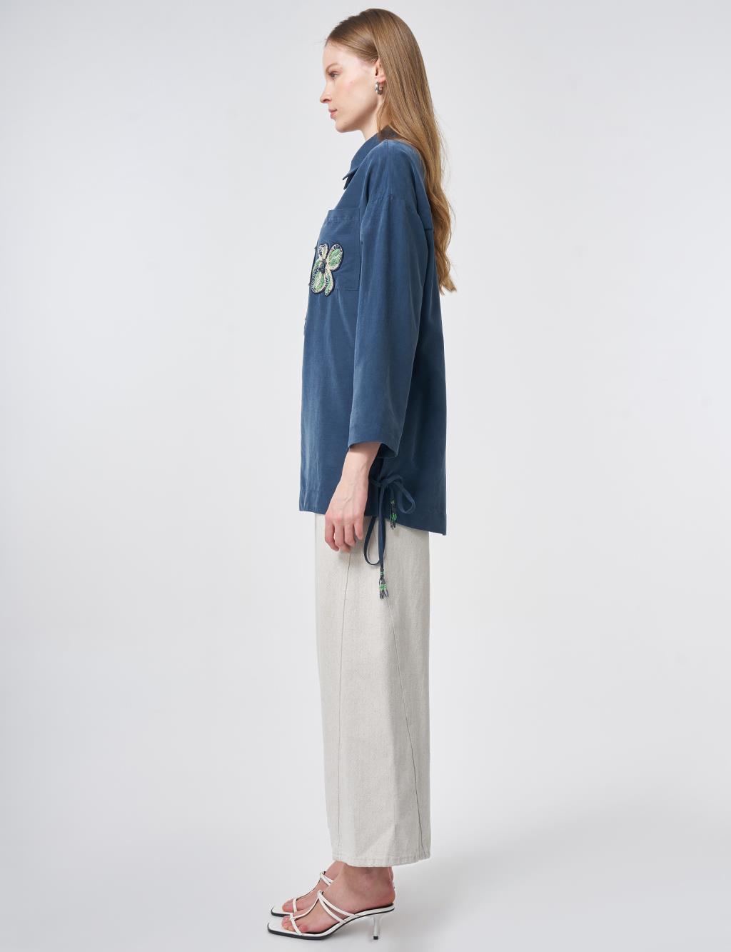 Beaded Embroidered Modal Tunic – Dark Navy