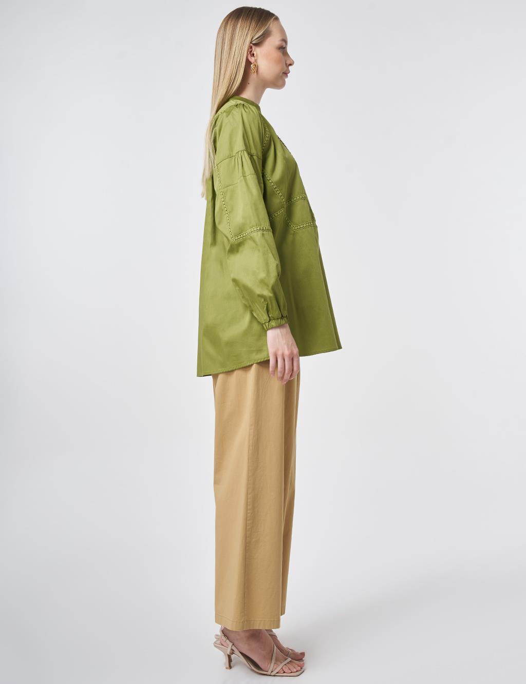 100% Cotton Striped Eyelet Tunic Matcha Green