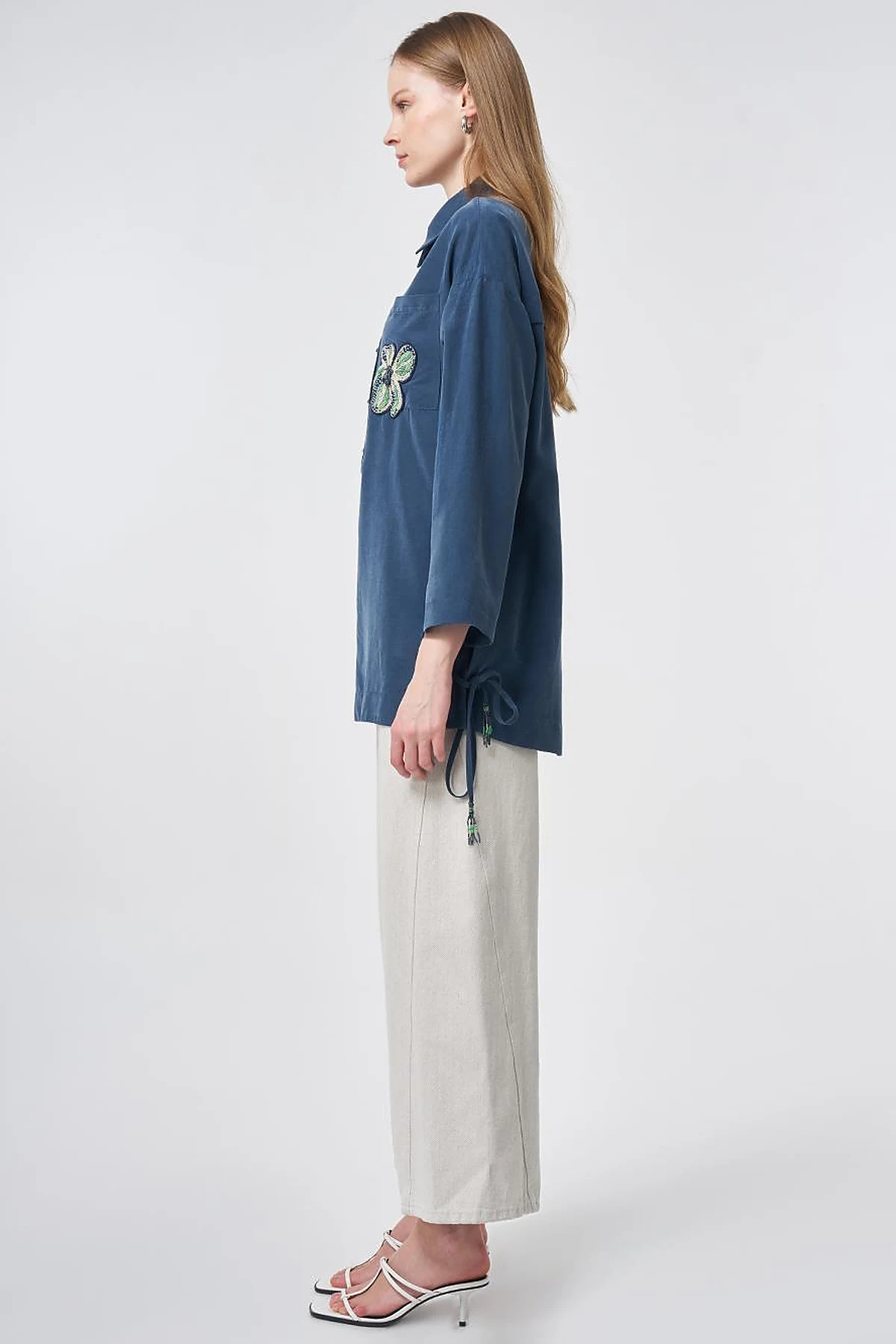 Beaded Embroidered Modal Tunic – Dark Navy