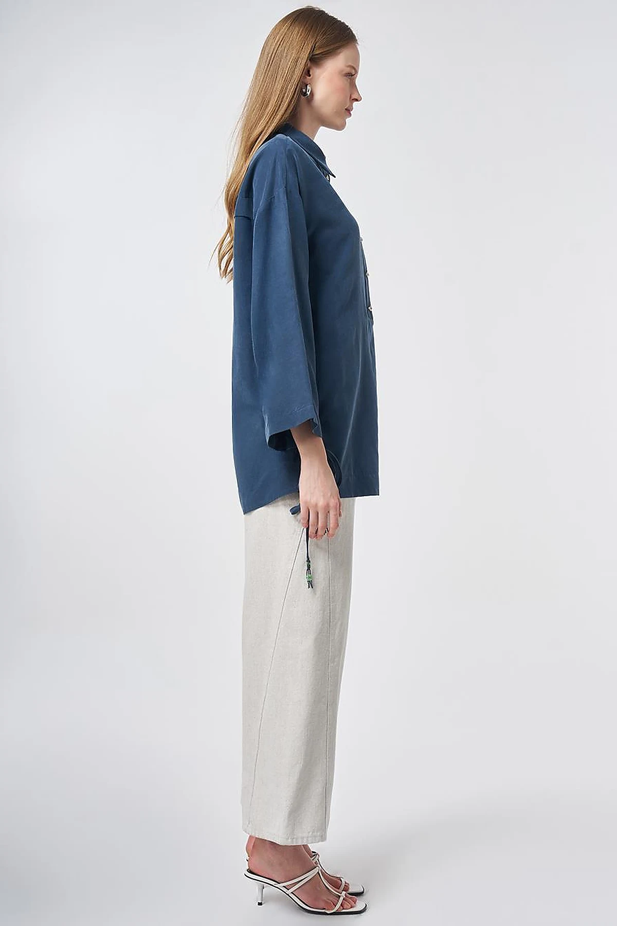 Beaded Embroidered Modal Tunic – Dark Navy