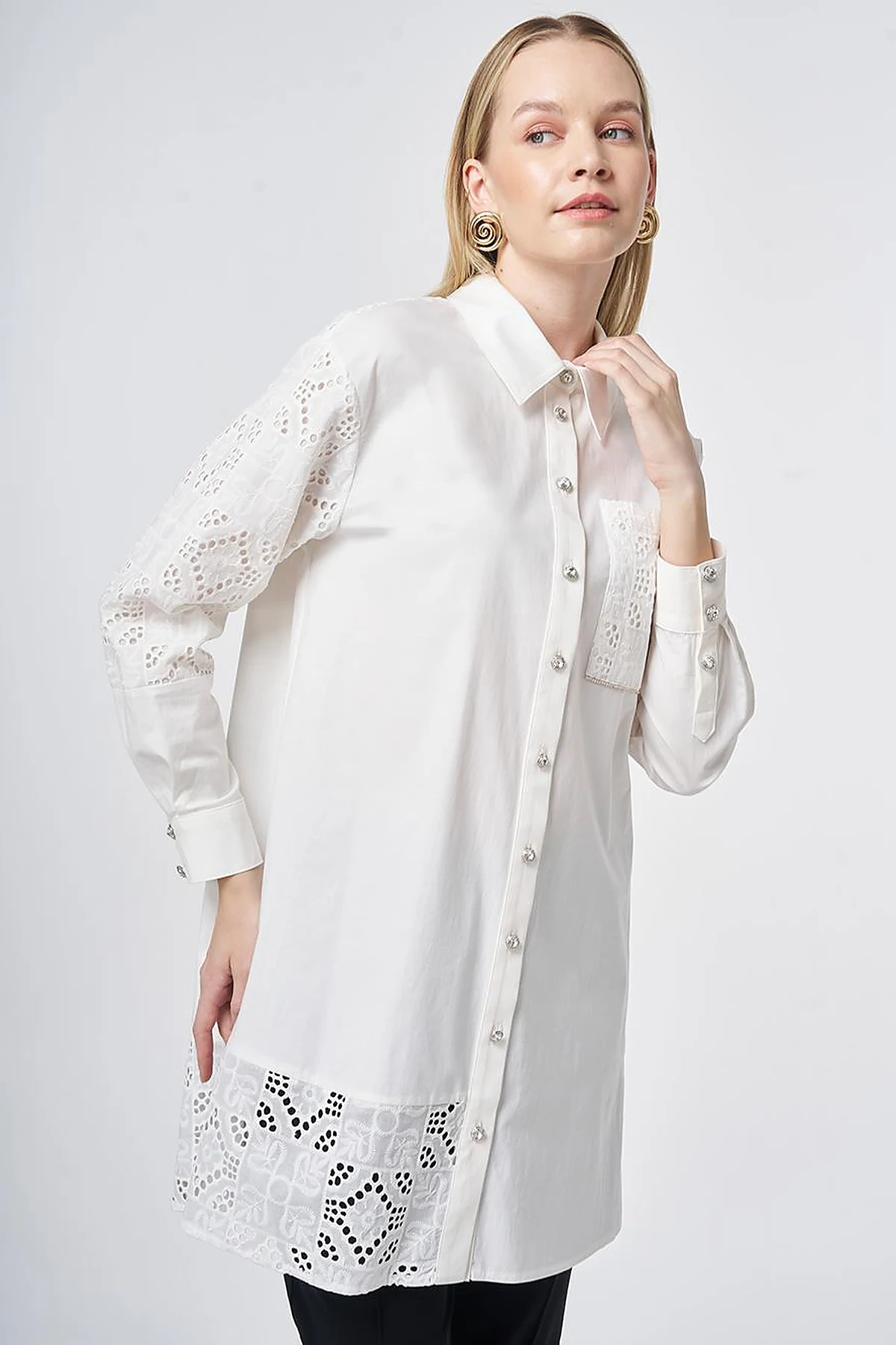 Broderie Trim Cotton Tunic – Ecru