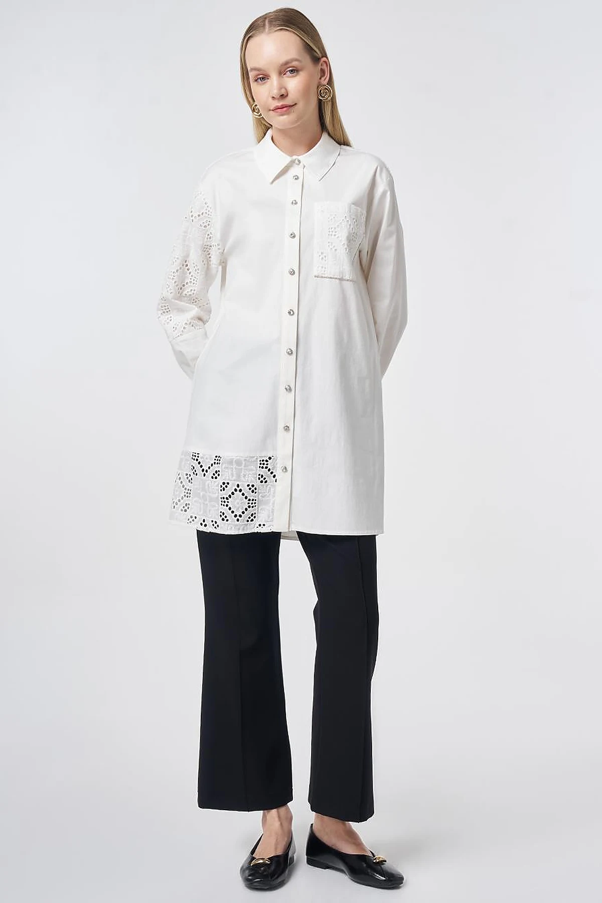 Broderie Trim Cotton Tunic – Ecru