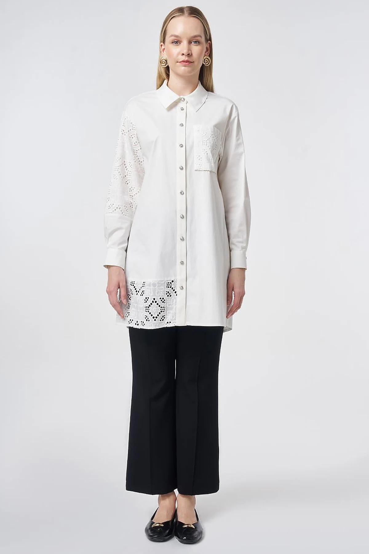 Broderie Trim Cotton Tunic – Ecru