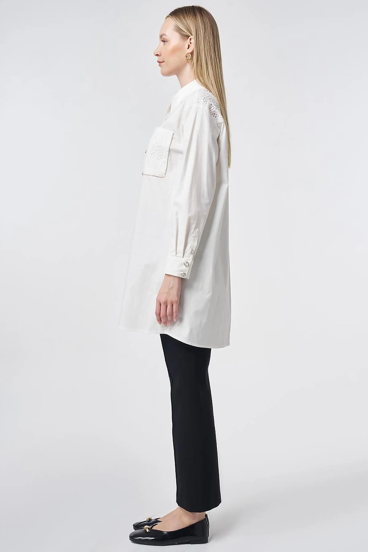 Broderie Trim Cotton Tunic – Ecru