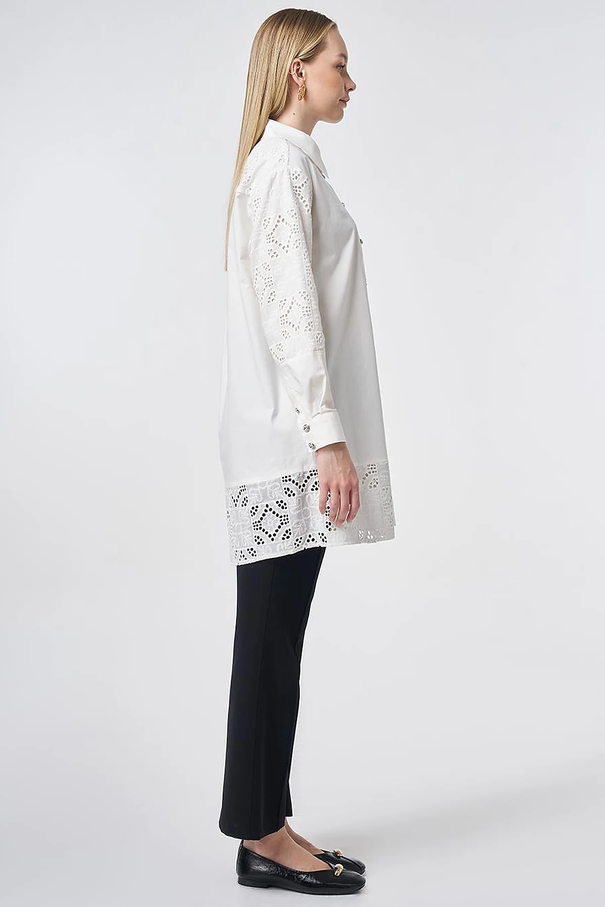 Broderie Trim Cotton Tunic – Ecru
