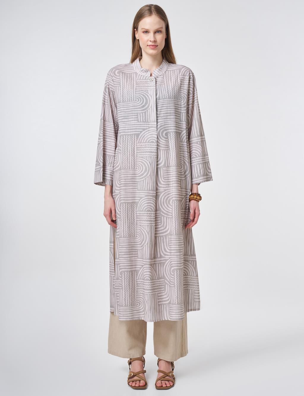 100% Cotton Mandarin Collar Tunic – Moss Green