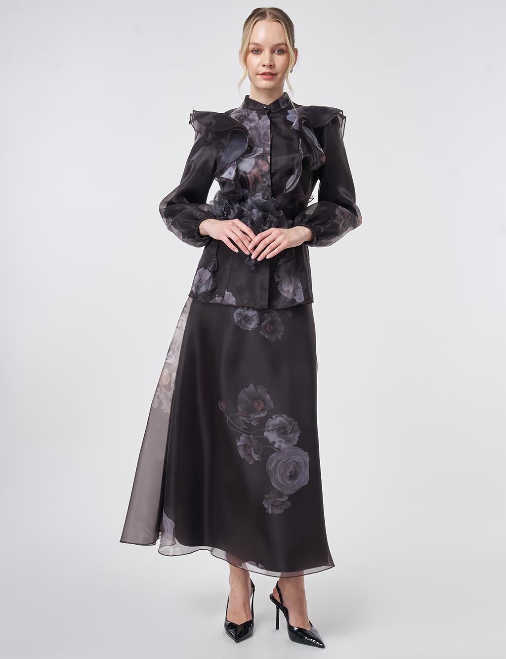 Ruffled Organza Two-Piece Set – Dark Brown