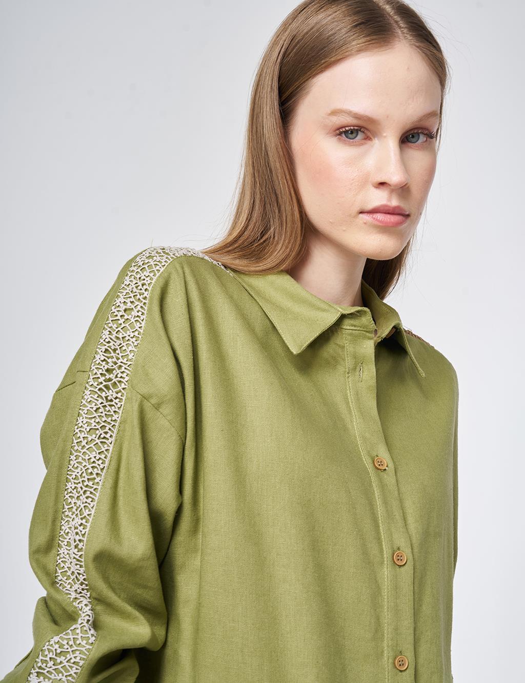 Lace Trim Linen Lyocell Tunic – Matcha Green