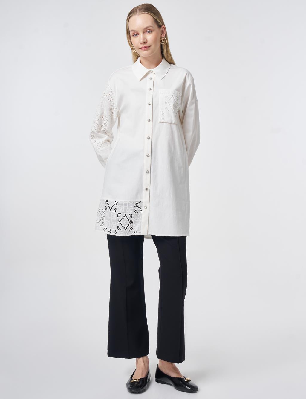 Broderie Trim Cotton Tunic – Ecru