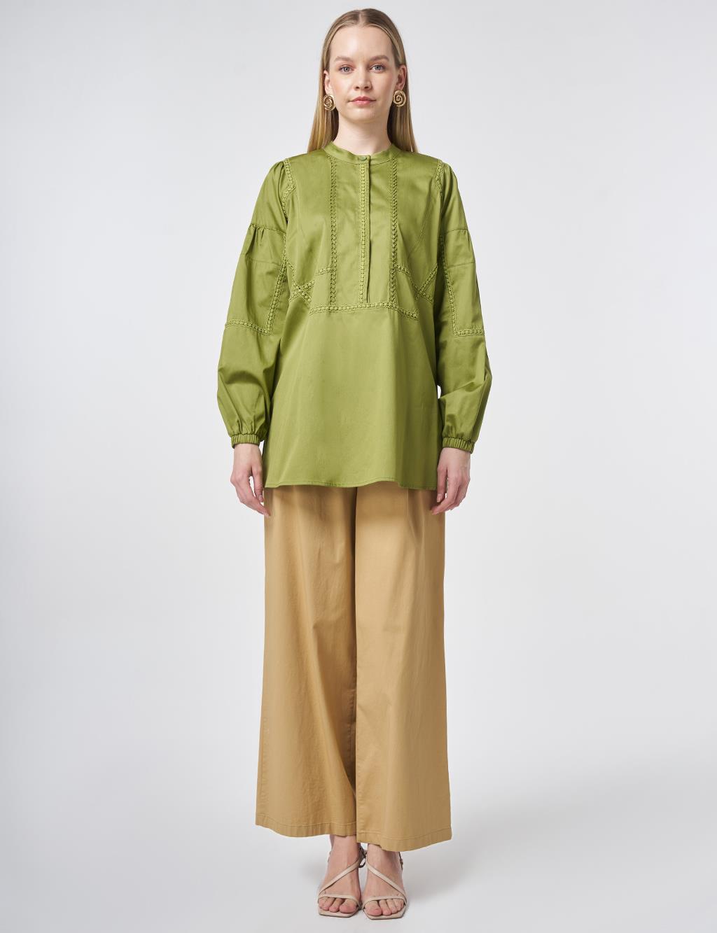 100% Cotton Striped Eyelet Tunic Matcha Green