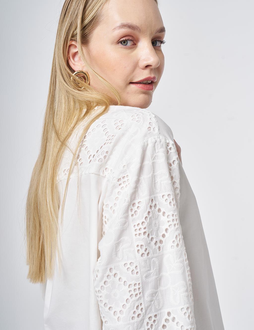 Broderie Trim Cotton Tunic – Ecru