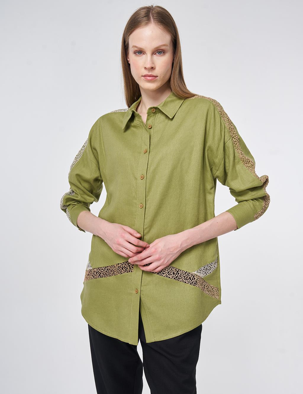 Lace Trim Linen Lyocell Tunic – Matcha Green