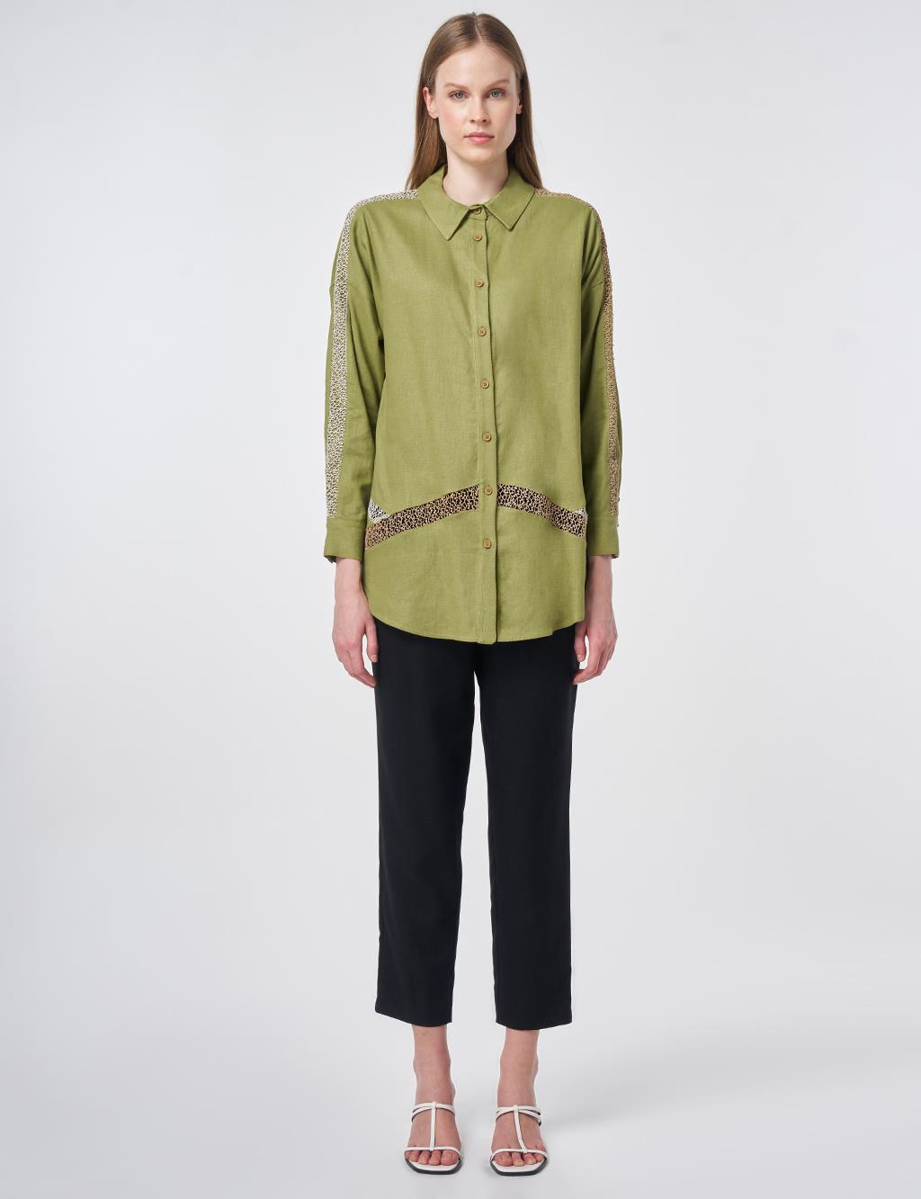 Lace Trim Linen Lyocell Tunic – Matcha Green