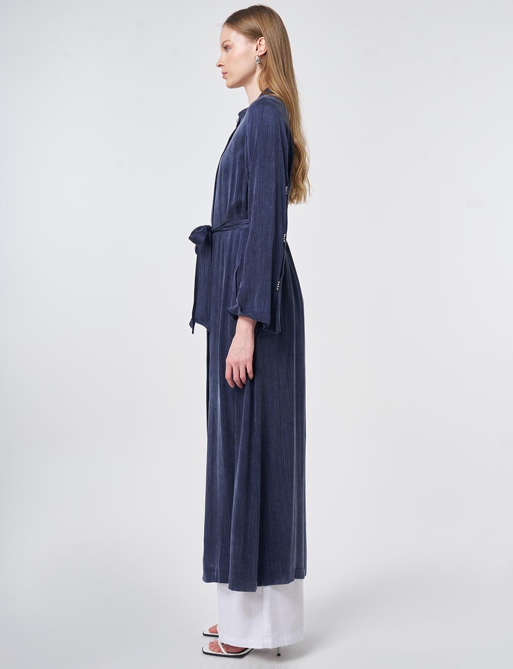 Taş İşlemeli Lyocell Viskon Giy Çık Koyu Lacivert 