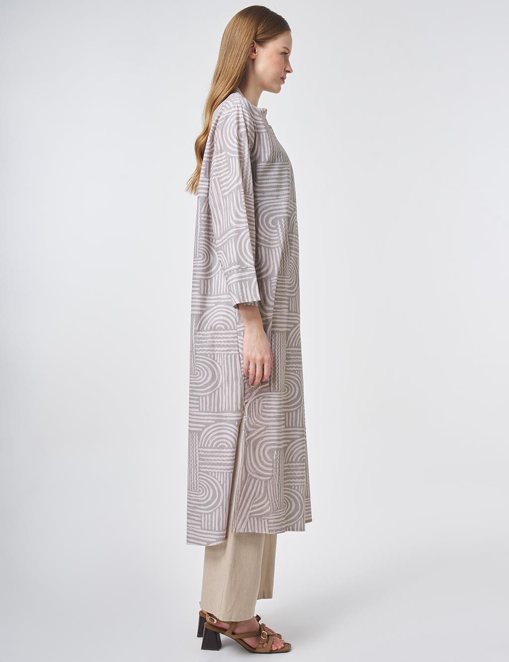 100% Cotton Mandarin Collar Tunic – Moss Green