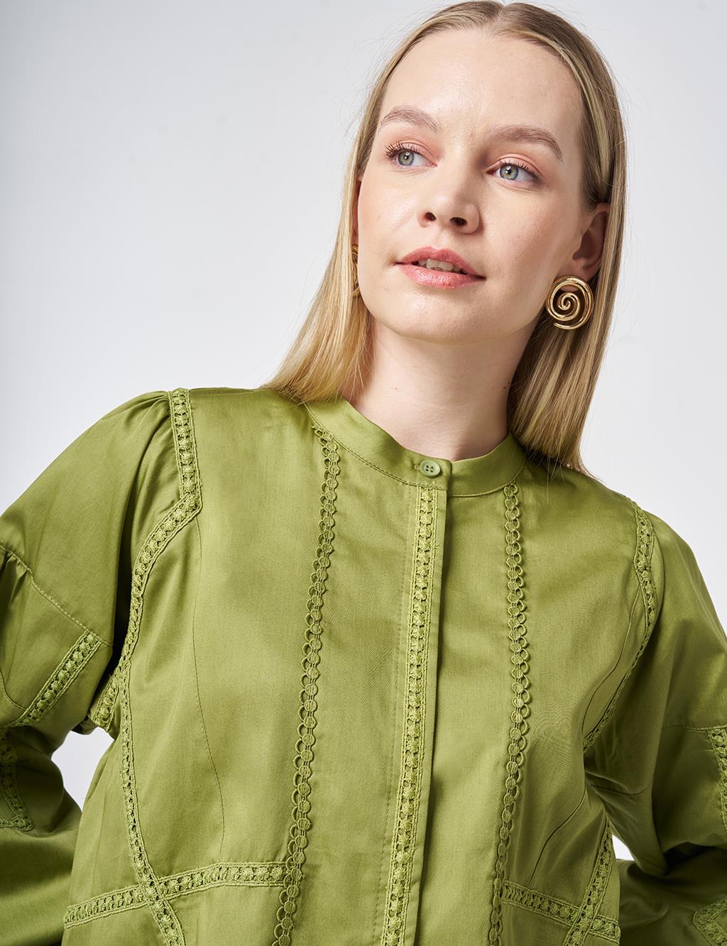 100% Cotton Striped Eyelet Tunic Matcha Green