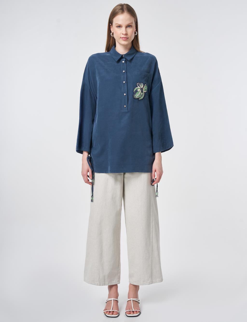 Beaded Embroidered Modal Tunic – Dark Navy