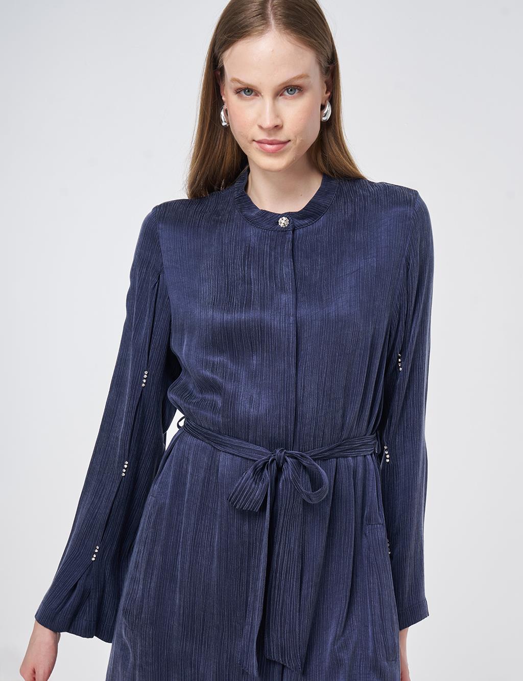 Taş İşlemeli Lyocell Viskon Giy Çık Koyu Lacivert 