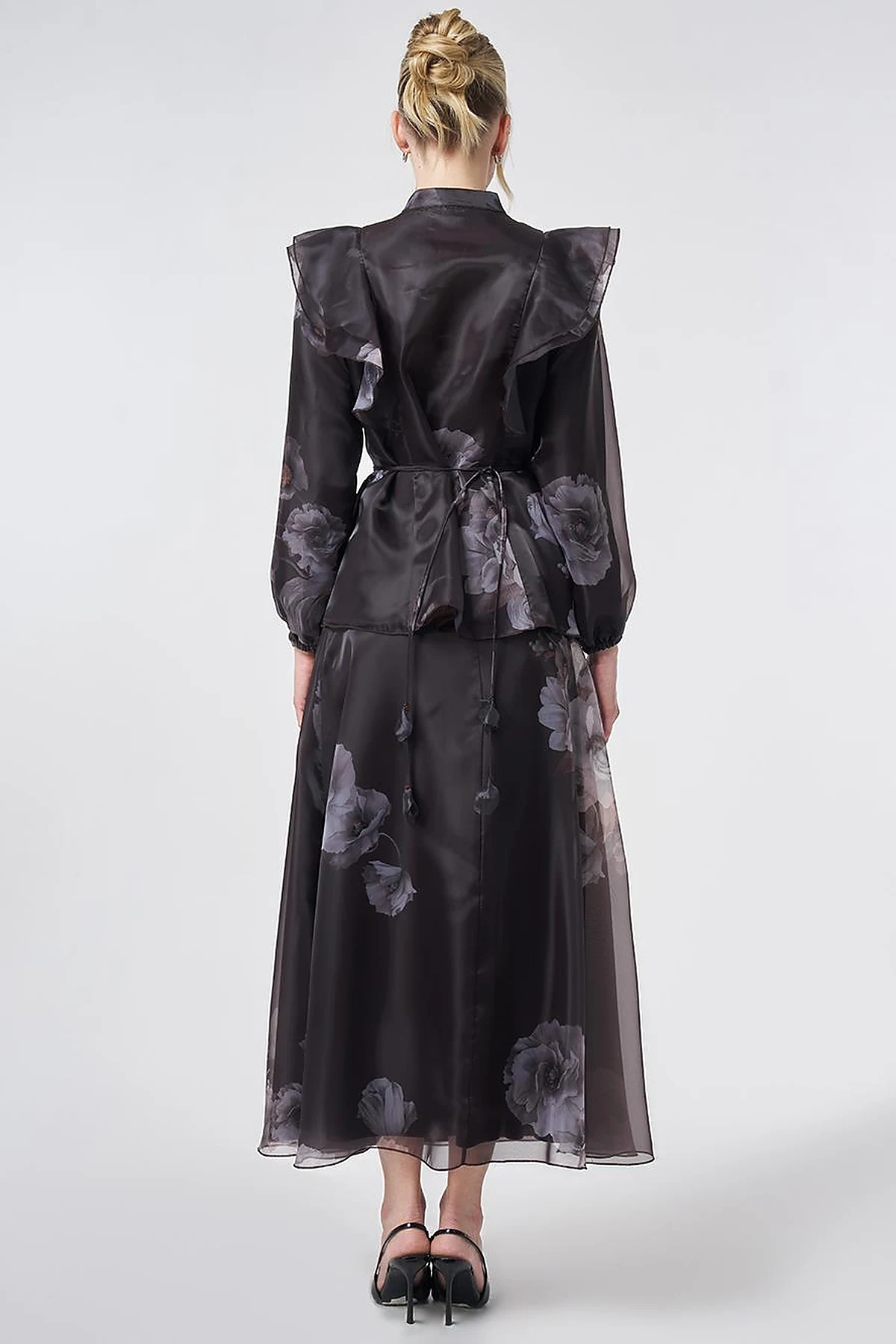 Ruffled Organza Two-Piece Set – Dark Brown
