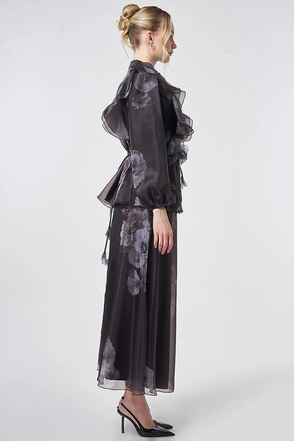 Ruffled Organza Two-Piece Set – Dark Brown
