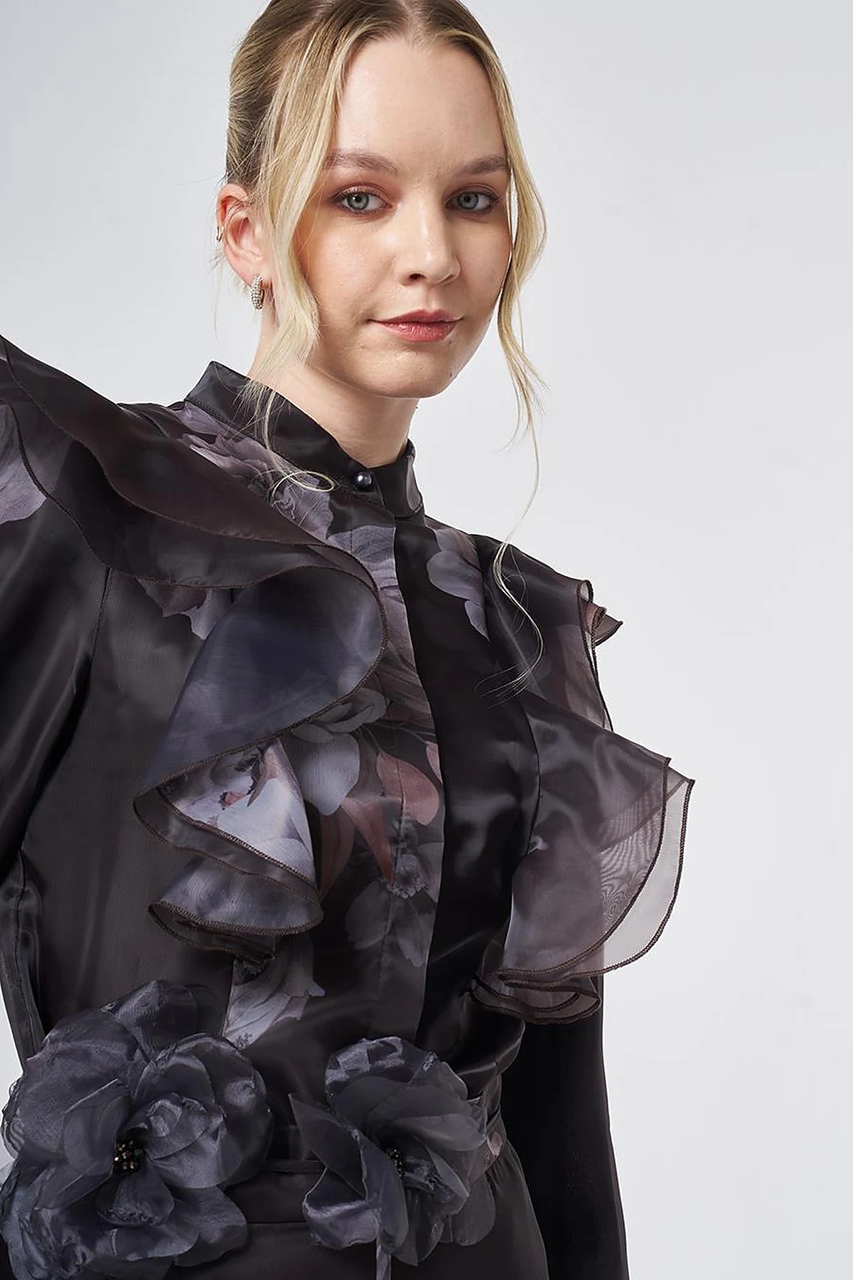 Ruffled Organza Two-Piece Set – Dark Brown