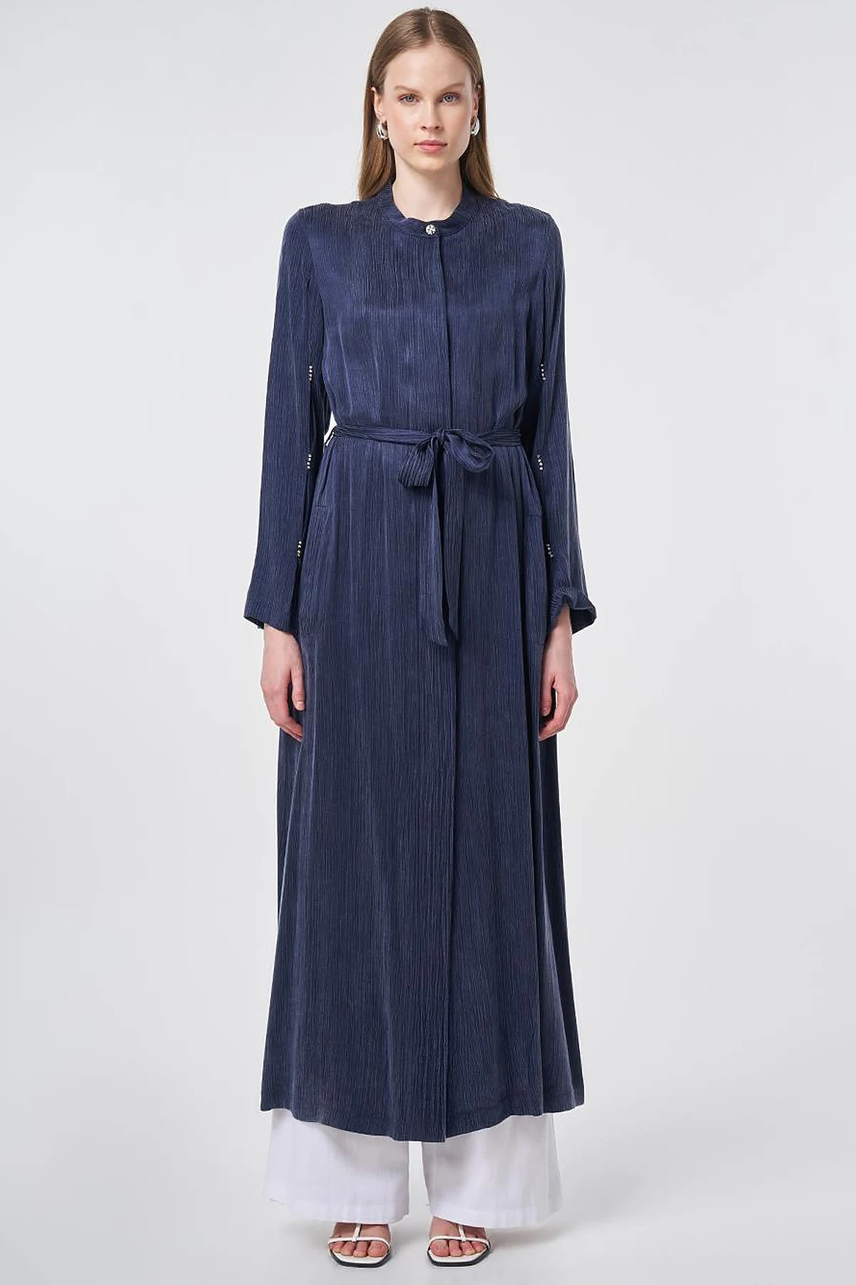 Stone Embellished Lyocell Viscose Throw-On – Dark Navy
