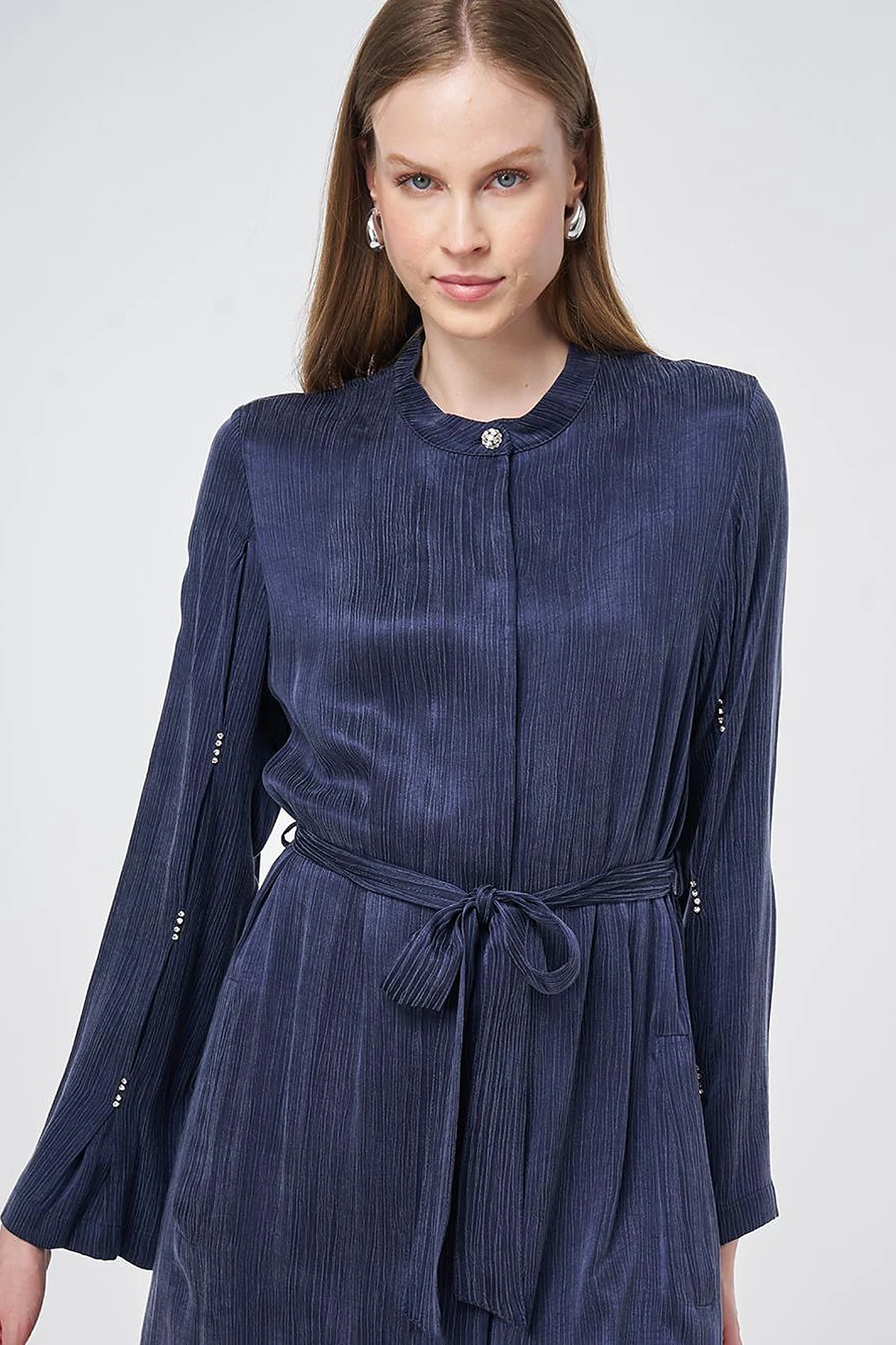 Stone Embellished Lyocell Viscose Throw-On – Dark Navy
