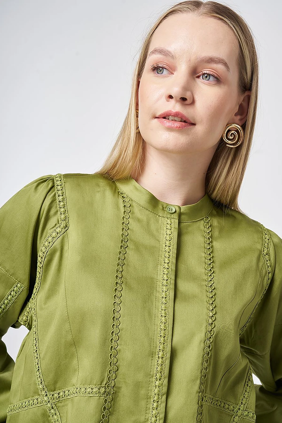 %100 Pamuklu Şerit Fistolu Tunik Matcha Yeşili 