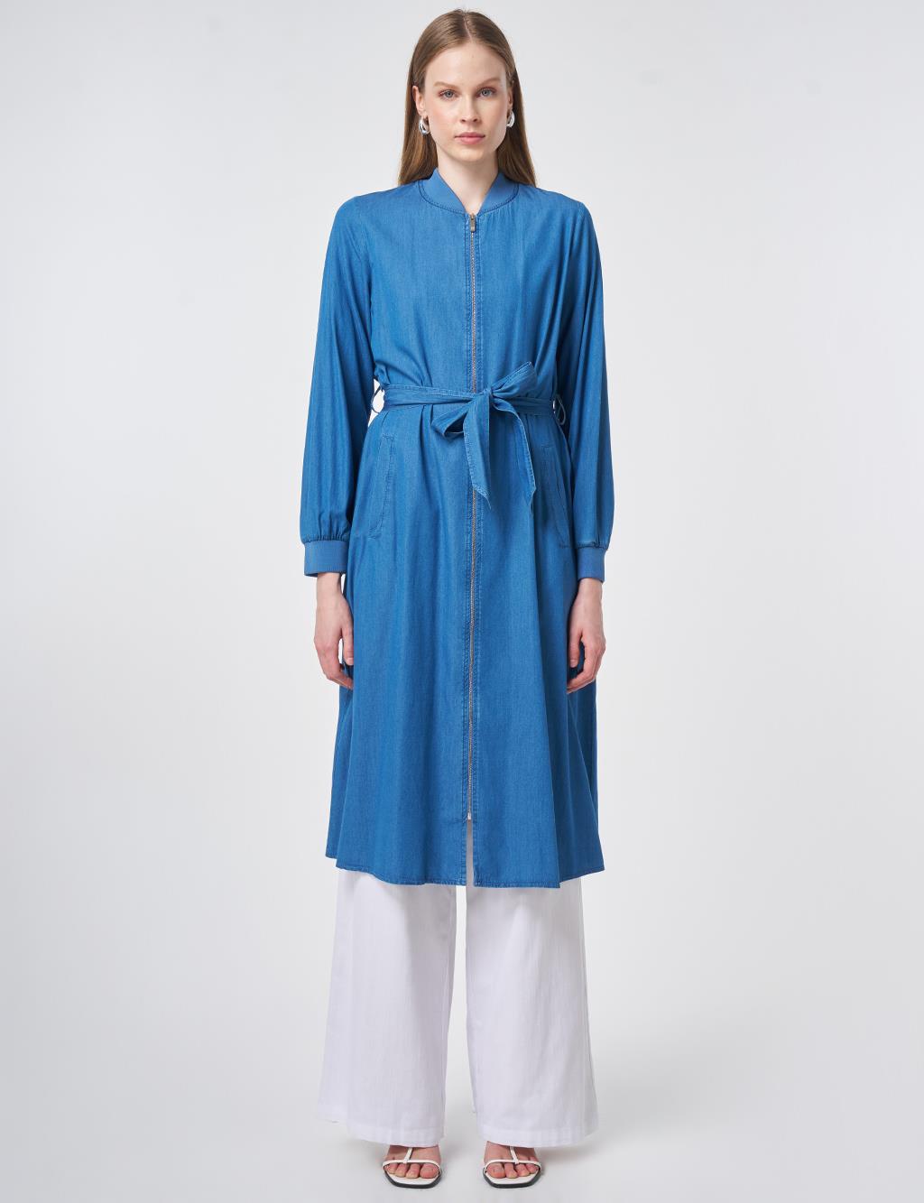 Rahat Kesim Yıkamalı Tunik Mavi