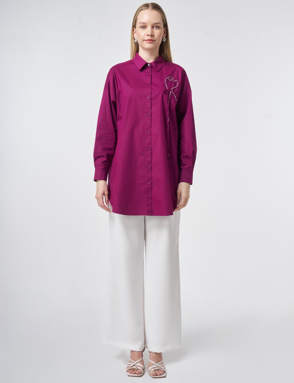 Stone Embroidered Cotton Tunic Plum