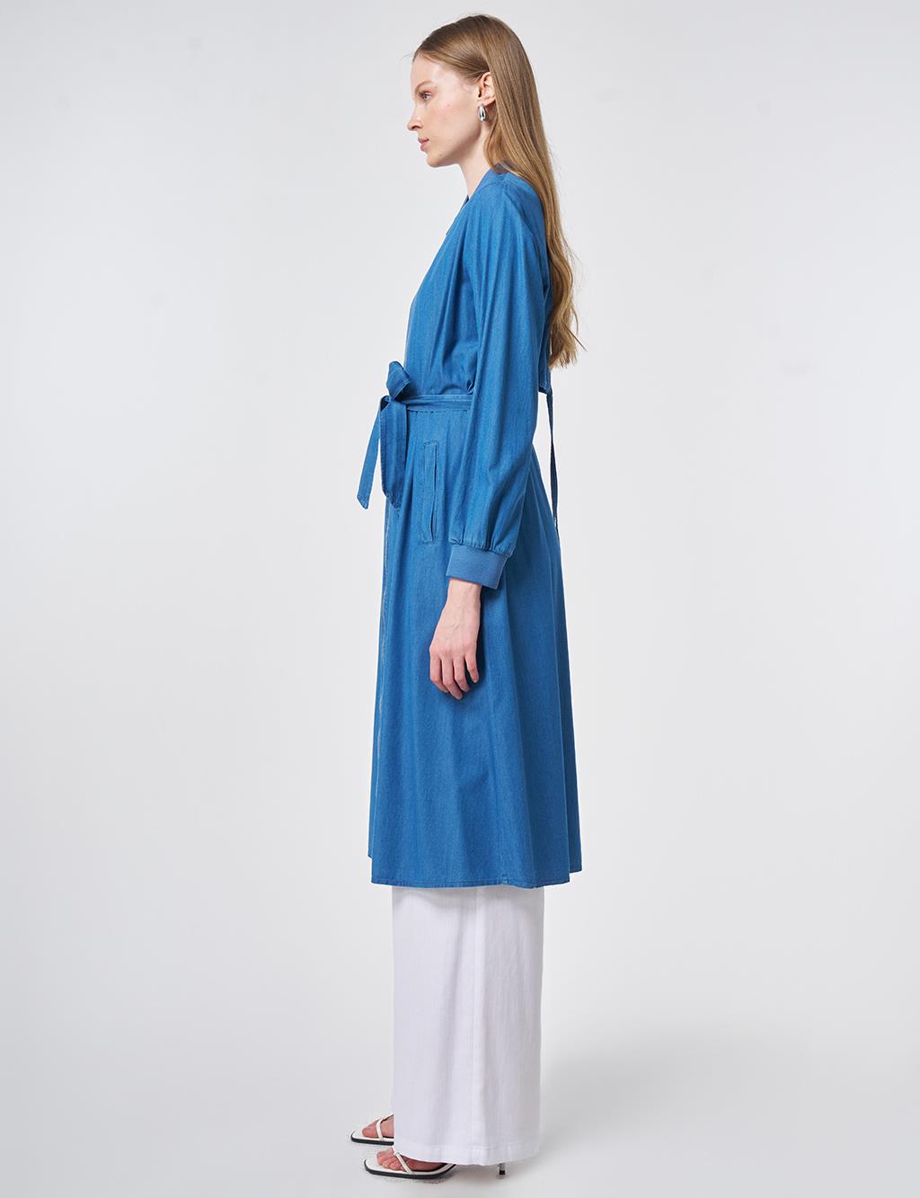 Rahat Kesim Yıkamalı Tunik Mavi