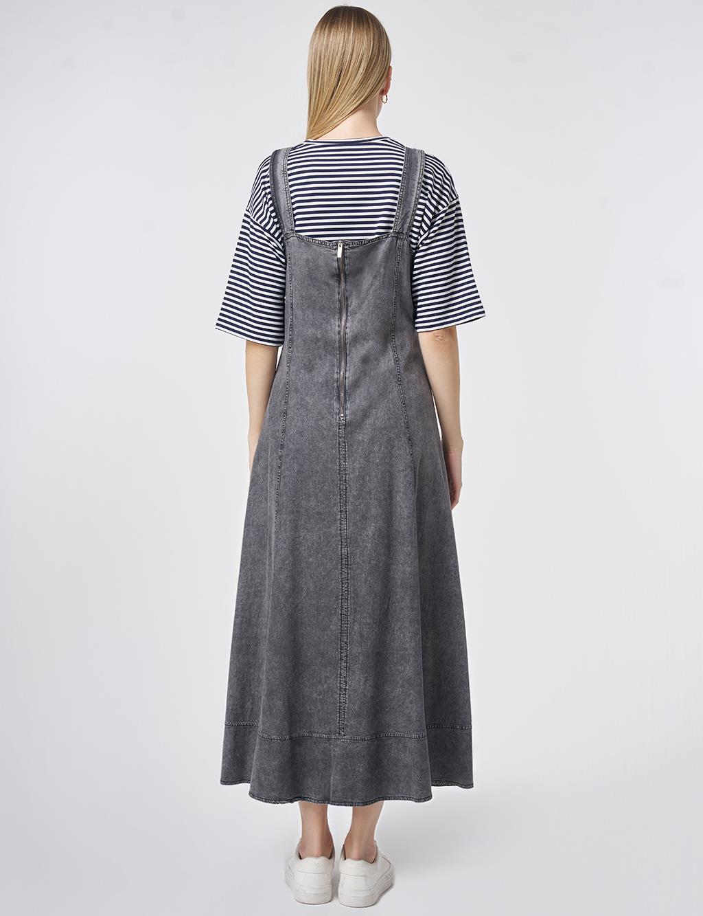 Denim Salopet Elbise Antrasit 