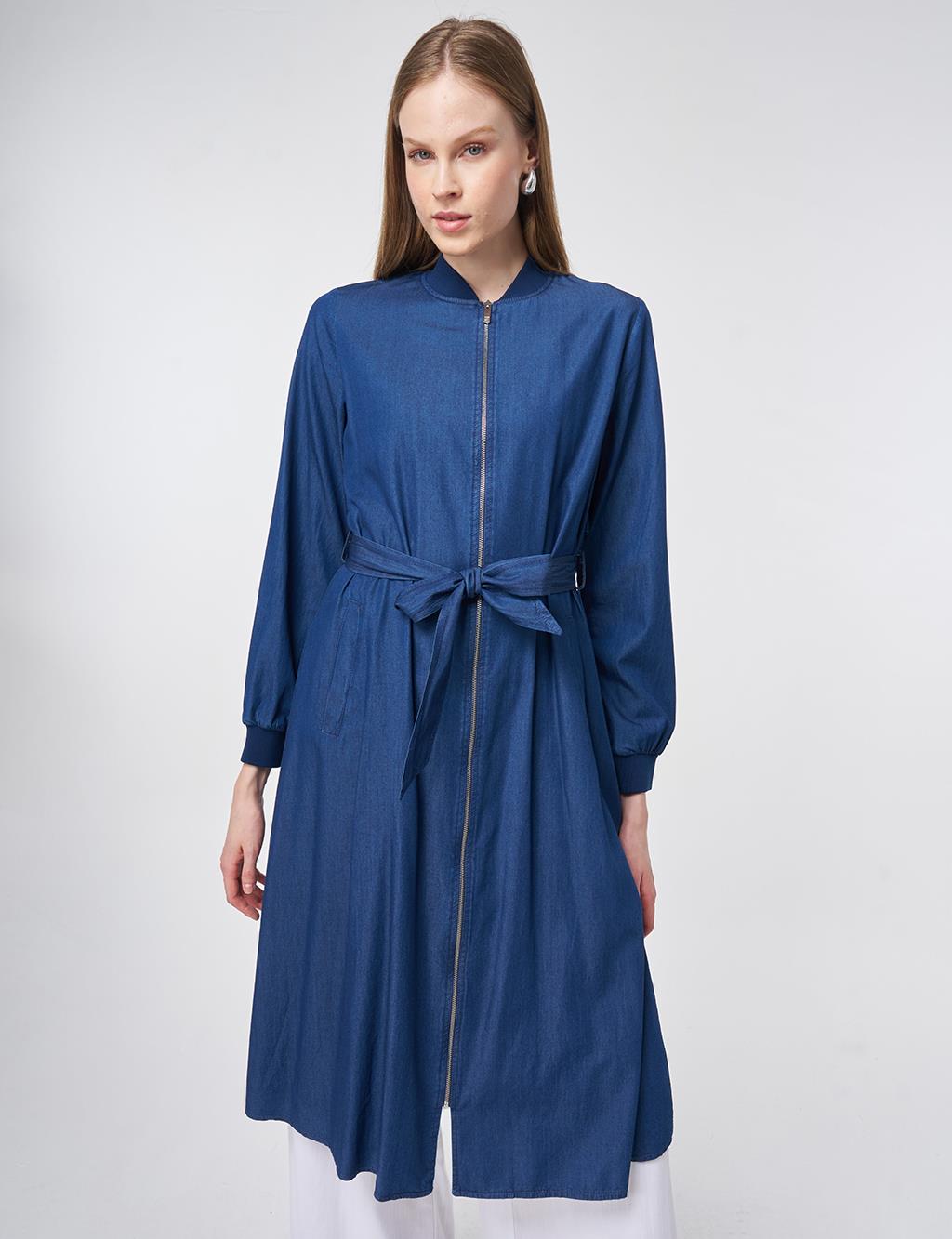 Rahat Kesim Yıkamalı Tunik İndigo