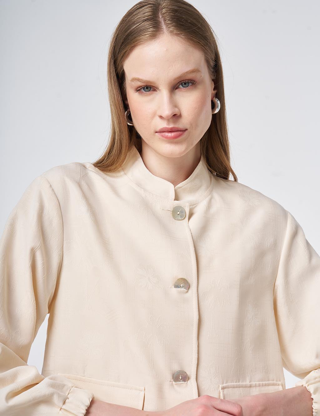Cream Stand Collar Modal Jacket